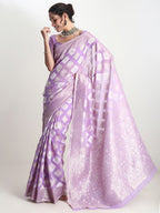 Janasya Lavender Silk Blend Geometric Jacquard Saree | Grocsy