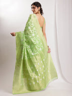 Janasya Green Silk Blend Geometric Jacquard Saree | Grocsy