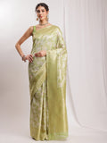 Janasya Green Silk Blend Geometric Jacquard Saree | Grocsy
