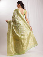 Janasya Green Silk Blend Geometric Jacquard Saree | Grocsy