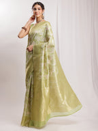 Janasya Green Silk Blend Geometric Jacquard Saree | Grocsy