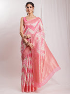 Janasya Peach Silk Blend Geometric Jacquard Saree | Grocsy