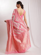 Janasya Peach Silk Blend Geometric Jacquard Saree | Grocsy