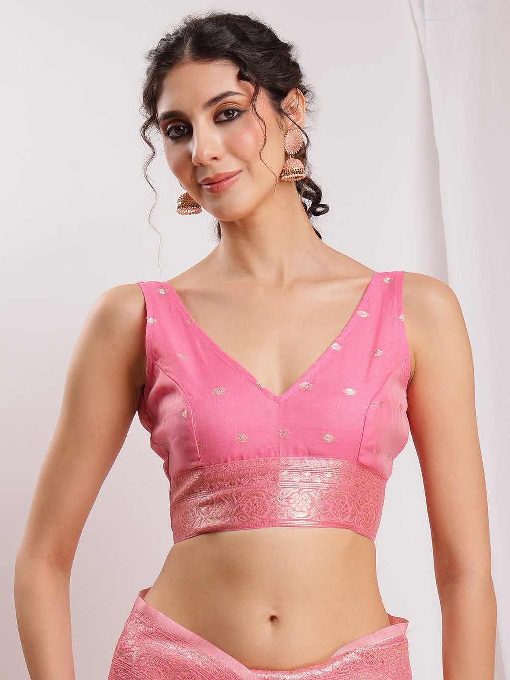 Janasya Peach Silk Blend Geometric Jacquard Saree | Grocsy