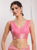 Janasya Peach Silk Blend Geometric Jacquard Saree | Grocsy