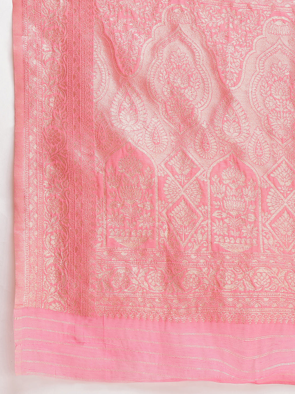Janasya Peach Silk Blend Geometric Jacquard Saree | Grocsy