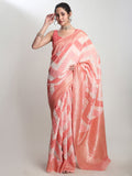 Janasya Peach Silk Blend Geometric Jacquard Saree | Grocsy