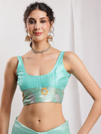 Janasya Sea Green Silk Blend Floral Jacquard Saree | Grocsy