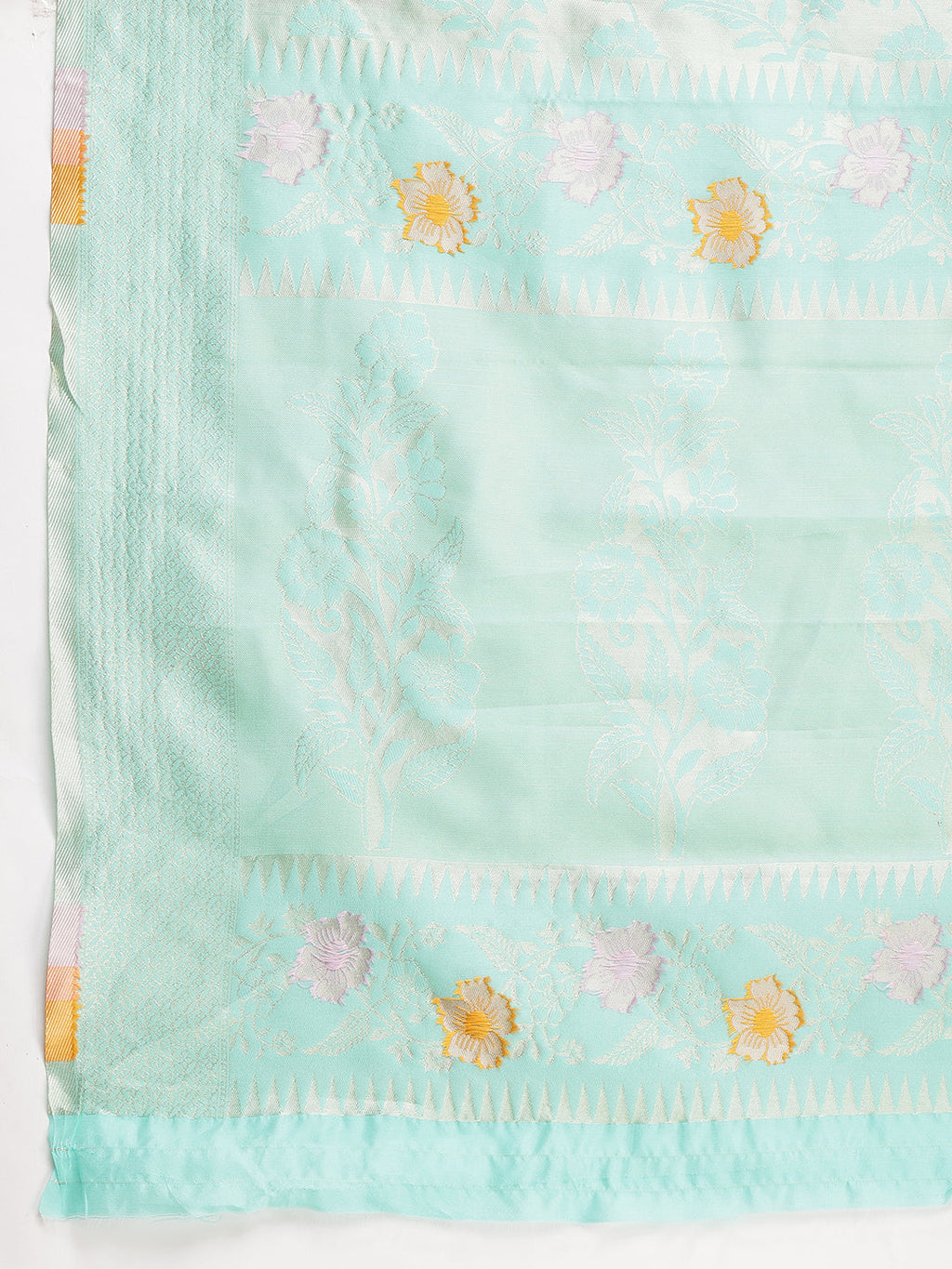 Janasya Sea Green Silk Blend Floral Jacquard Saree | Grocsy