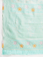 Janasya Sea Green Silk Blend Floral Jacquard Saree | Grocsy