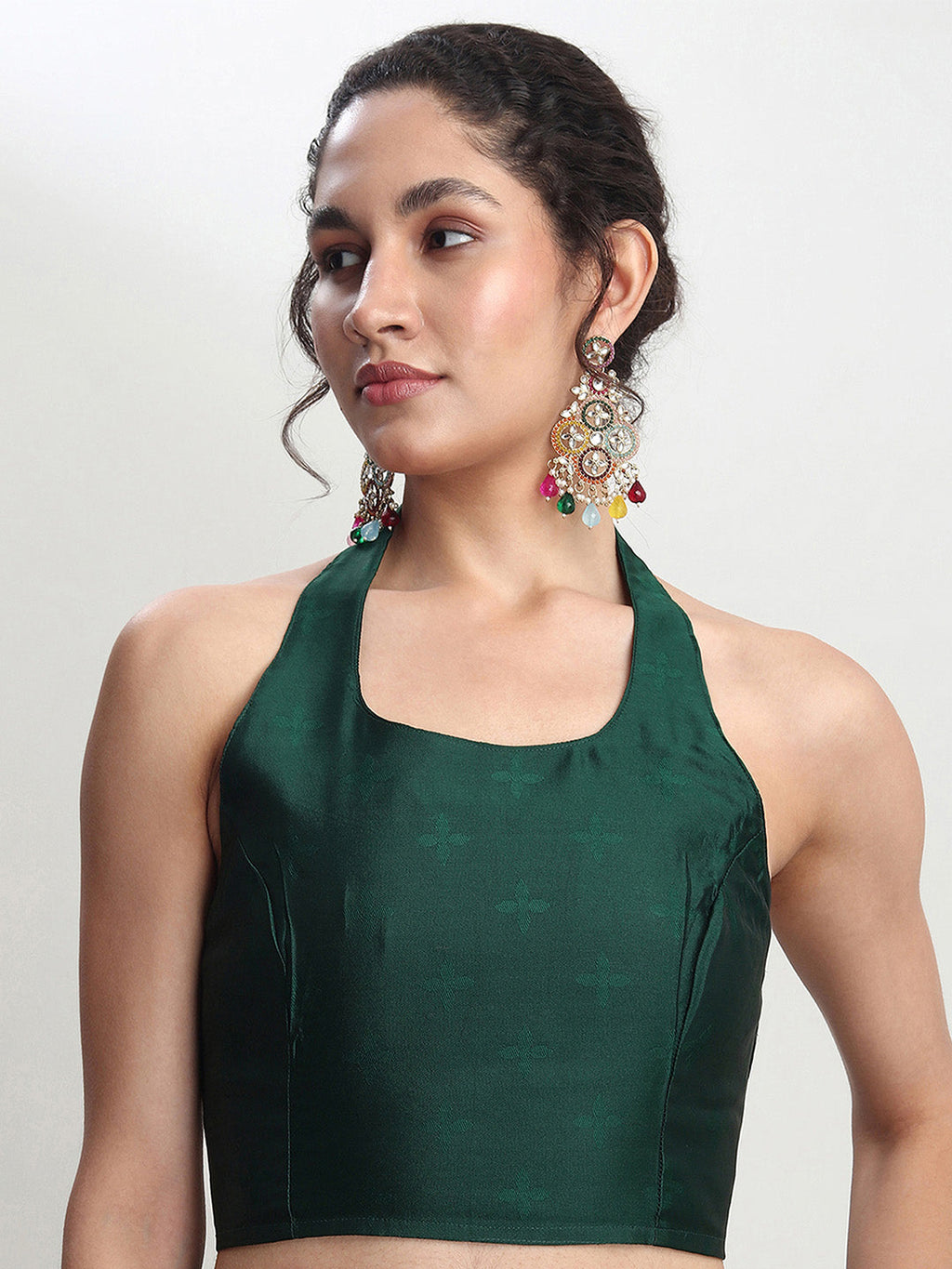 Janasya Dark Green Silk Blend Floral Jacquard Saree | Grocsy
