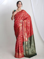 Janasya Red Silk Blend Ethnic Motifs Jacquard Saree | Grocsy