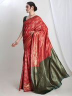 Janasya Red Silk Blend Ethnic Motifs Jacquard Saree | Grocsy
