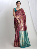 Janasya Purple Silk Blend Ethnic Motifs Jacquard Saree | Grocsy