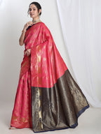 Janasya Pink Silk Blend Ethnic Motifs Jacquard Saree | Grocsy