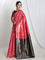 Janasya Pink Silk Blend Ethnic Motifs Jacquard Saree | Grocsy