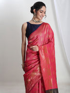 Janasya Pink Silk Blend Ethnic Motifs Jacquard Saree | Grocsy