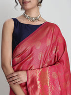Janasya Pink Silk Blend Ethnic Motifs Jacquard Saree | Grocsy