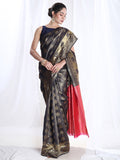 Janasya Navy Blue Silk Blend Ethnic Motifs Jacquard Saree | Grocsy