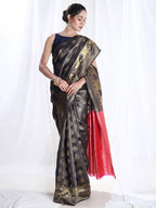 Janasya Navy Blue Silk Blend Ethnic Motifs Jacquard Saree | Grocsy