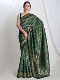 Janasya Dark Green Silk Blend Floral Jacquard Saree | Grocsy