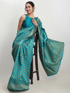 Janasya Turquoise Silk Blend Ethnic Motifs Jacquard Saree | Grocsy