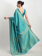 Janasya Turquoise Silk Blend Ethnic Motifs Jacquard Saree | Grocsy