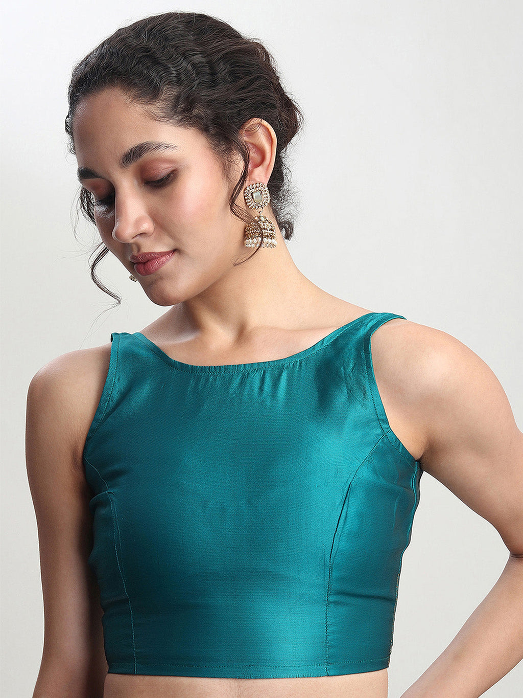 Janasya Turquoise Silk Blend Ethnic Motifs Jacquard Saree | Grocsy
