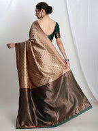 Janasya Beige Silk Blend Ethnic Motifs Jacquard Saree | Grocsy