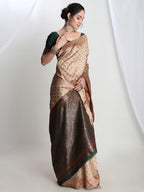 Janasya Beige Silk Blend Ethnic Motifs Jacquard Saree | Grocsy