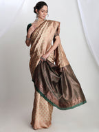Janasya Beige Silk Blend Ethnic Motifs Jacquard Saree | Grocsy