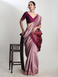 Janasya Dusty Pink Silk Blend Ethnic Motifs Jacquard Saree | Grocsy