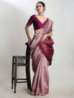 Janasya Dusty Pink Silk Blend Ethnic Motifs Jacquard Saree | Grocsy