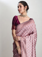 Janasya Dusty Pink Silk Blend Ethnic Motifs Jacquard Saree | Grocsy