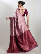 Janasya Dusty Pink Silk Blend Ethnic Motifs Jacquard Saree | Grocsy