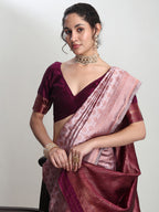 Janasya Dusty Pink Silk Blend Ethnic Motifs Jacquard Saree | Grocsy