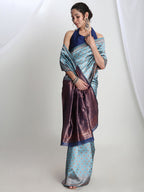 Janasya Light Blue Silk Blend Ethnic Motifs Jacquard Saree | Grocsy