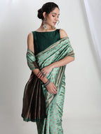 Janasya Light Green Silk Blend Ethnic Motifs Jacquard Saree | Grocsy