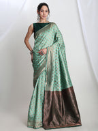 Janasya Light Green Silk Blend Ethnic Motifs Jacquard Saree | Grocsy