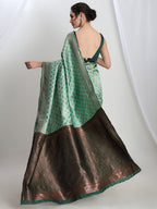 Janasya Light Green Silk Blend Ethnic Motifs Jacquard Saree | Grocsy
