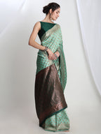 Janasya Light Green Silk Blend Ethnic Motifs Jacquard Saree | Grocsy
