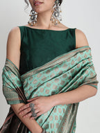 Janasya Light Green Silk Blend Ethnic Motifs Jacquard Saree | Grocsy