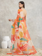 Janasya Multicolor Georgette Abstract Printed Saree | Grocsy
