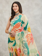Janasya Multicolor Georgette Tropical Printed Saree | Grocsy