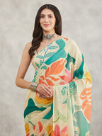 Janasya Multicolor Georgette Tropical Printed Saree | Grocsy