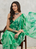 Janasya Green Georgette Abstract Printed Saree | Grocsy