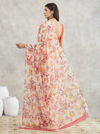 Janasya Cream Georgette Floral Printed Saree | Grocsy