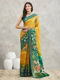 Janasya Mustard Silk Blend Ethnic Motifs Printed Saree | Grocsy