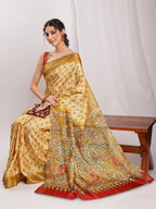 Janasya Olive Green Silk Blend Kalamkari Printed Saree | Grocsy