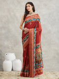Janasya Rust Silk Blend Paisley Printed Saree | Grocsy